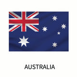 Flag of Australia featuring the Union Jack in the upper hoist quarter and a large white seven-pointed star below it, along with a constellation of five white stars on the right side, on a blue Cover-Alls Flags of the World Decals.