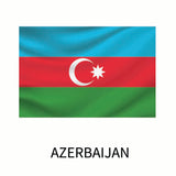Flag of Azerbaijan featuring three horizontal stripes in blue, red, and green, with a white crescent and an eight-pointed star in the center, available as 