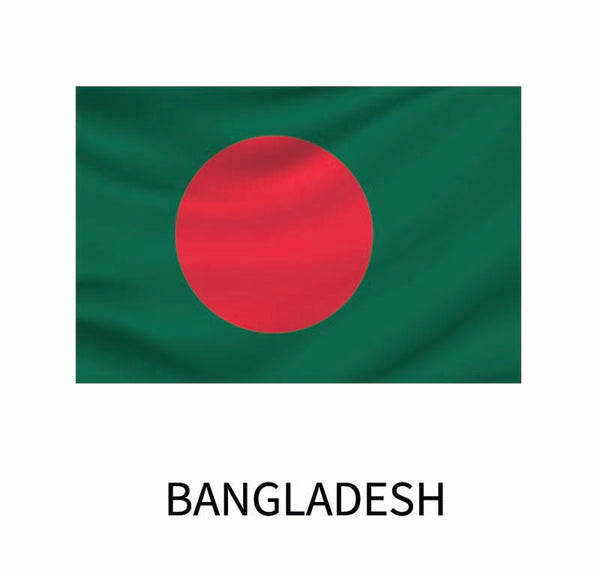 Flag of Bangladesh featuring a large red circle on a green field, with the name "Bangladesh" labeled below in the style of Cover-Alls decals.