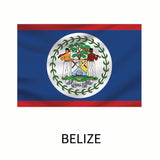 Cover-Alls' Flags of the World Decal featuring Belize's flag with a blue field, red stripes at top and bottom, and a white circle in the center displaying the national coat of arms.