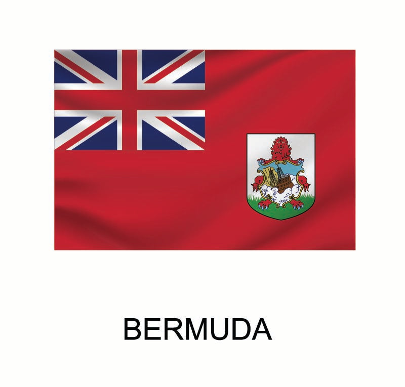The Cover-Alls Flags of the World decal featuring the flag of Bermuda includes the Union Jack in the upper left corner and the Bermudian coat of arms on a red background, with the word "Berm".