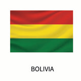 A graphic image of the flag of Bolivia, featuring horizontal stripes in red, yellow, and green, with the name 