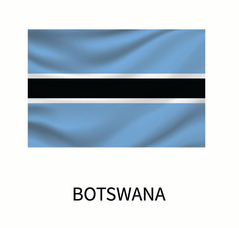 Flag of Botswana depicted with a light blue background, featuring a horizontal black stripe with a thin white frame in the center on a Cover-Alls Flags of the World Decals.