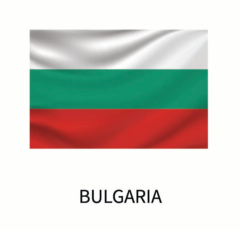 A digitally rendered Cover-Alls Flags of the World decal representing Bulgaria, displaying three horizontal stripes in white, green, and red, with the country's name "Bulgaria" below.