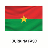 Flag of Burkina Faso featuring horizontal bands of red and green with a yellow star in the center, captioned with 