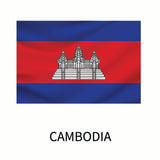 Flag of Cambodia featuring a horizontal tricolor of blue, red, and blue with a depiction of Angkor Wat in the center, and the name 