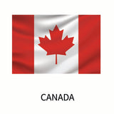 Flag of Canada with two vertical red bands on the sides and a white square in the center featuring a red maple leaf, labeled 