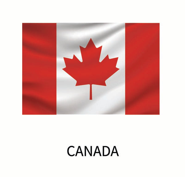 Flag of Canada with two vertical red bands on the sides and a white square in the center featuring a red maple leaf, labeled "Flags of the World Decals" by Cover-Alls below.