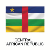 Cover-Alls Flags of the World Decals of the Central African Republic with a blue field and yellow star, vertical red stripe, and horizontal white, green, and yellow stripes, labeled 