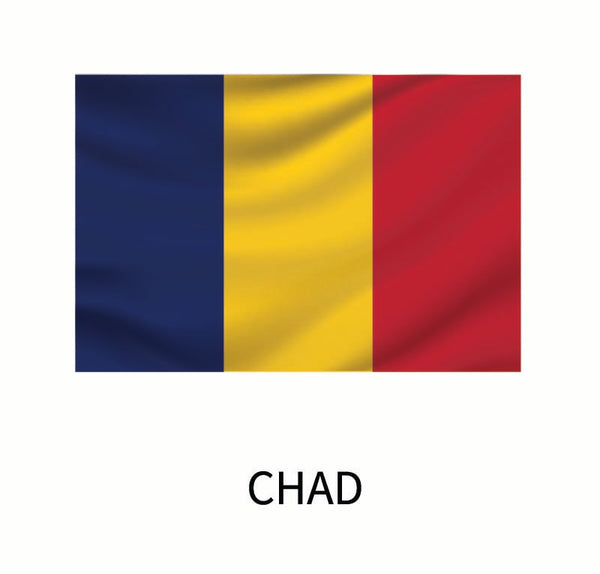 Cover-Alls Flags of the World decals featuring the flag of Chad with vertical stripes in blue, yellow, and red colors.