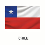 Flag of Chile featuring a horizontal white and red band with a blue square and white star in the upper left corner, overlaid with the word 