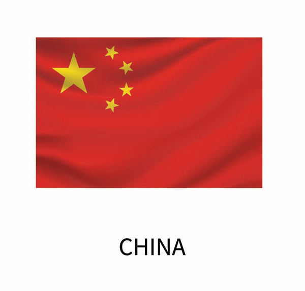 Flag of China featuring a large yellow star with four smaller stars in a semicircle to its right against a red background, available as a Cover-Alls Flags of the World Decal.