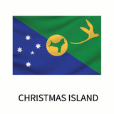 Flag of Christmas Island featuring a golden bird and island silhouette on a green and blue diagonal split with a constellation on the left, available as a Cover-Alls Flags of the World Decals.