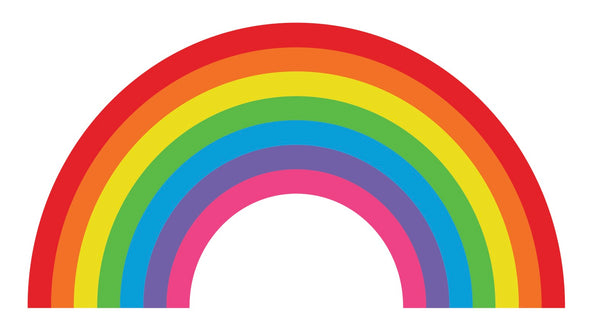 The Classic Rainbow Decal by Cover-Alls showcases seven vibrant colored arcs: red, orange, yellow, green, blue, indigo, and violet. This enchanting design is perfect for a nursery window sticker or playful wall decoration.