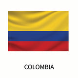 Flag of Colombia depicted with horizontal yellow, blue, and red stripes, with the word 