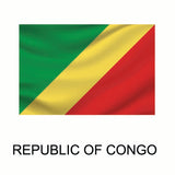Flag of the Republic of Congo with diagonal stripes of green, yellow, and red and the nation's name captioned below as a Cover-Alls Flags of the World Decal.