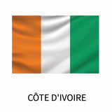 Flag of Côte d'Ivoire consisting of three vertical bands of orange, white, and green, with the country's name below in capital letters as a Cover-Alls Flags of the World Decal.