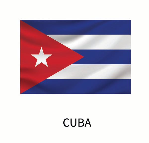 Flag of Cuba featuring five horizontal stripes alternating between blue and white with a red equilateral triangle bearing a white star at the hoist, available as Cover-Alls Flags of the World Decals.