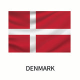 Flag of Denmark featuring a white Scandinavian cross on a red background, with the word 
