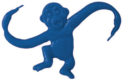A blue plastic toy monkey with long, curved arms—perfect for pairing with playful stickers or Barrel of Monkeys Decals from Cover-Alls Decals.