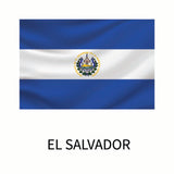 Cover-Alls' Flags of the World Decals featuring the flag of El Salvador with horizontal blue and white stripes and a national coat of arms centered, captioned 