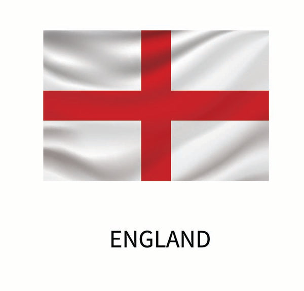A flag of England featuring a red cross centered on a white background, with the word "England" below it, from our Cover-Alls Flags of the World Decals collection.