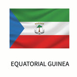 Flag of Equatorial Guinea consisting of horizontal green, white, and red bands with a blue triangle and a coat of arms, available as Cover-Alls decals.