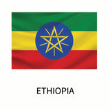 Cover-Alls Flags of the World Decal of Ethiopia featuring horizontal green, yellow, and red stripes with a blue circle and a white star in the center, captioned 