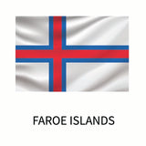 Flag of the Faroe Islands featuring a white field with a red Nordic cross outlined in blue, with the name 