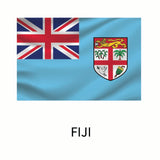 Flag of Fiji featuring the union jack and Fijian coat of arms on a light blue background, with the text 
