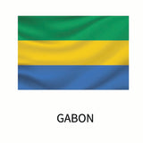 Flag of Gabon with horizontal stripes in green, yellow, and blue, and the country name 