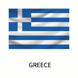 Flag of Greece featuring blue and white stripes with a white cross on a blue square in the upper left corner, labeled 