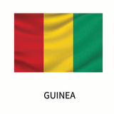 Flag of Guinea, represented on a Cover-Alls Flags of the World Decals, is divided vertically into three equal bands of red, yellow, and green from left to right.