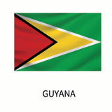 Flag of Guyana depicted with a green background, a yellow triangle, and red and black borders, labeled 