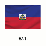 Cover-Alls' Flags of the World Decal of Haiti, with a blue and red horizontal bicolor design, featuring a central white coat of arms, displayed above the country name 