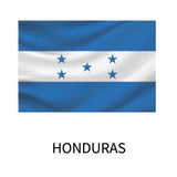Flag of Honduras featuring two blue horizontal stripes, a white stripe with five stars, and the name 