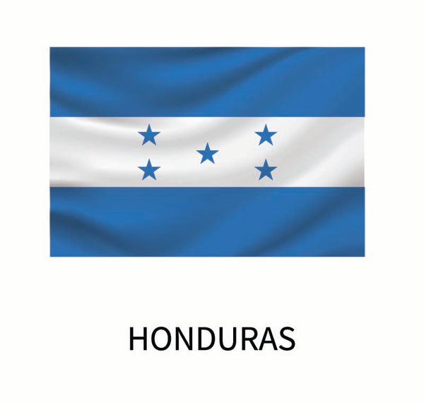 Flag of Honduras featuring two blue horizontal stripes, a white stripe with five stars, and the name "Honduras" below as a Cover-Alls Flags of the World Decals.