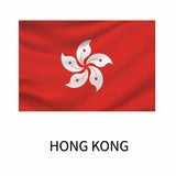 Flag of Hong Kong featuring a white bauhinia flower with five stars on a red background, and the text 
