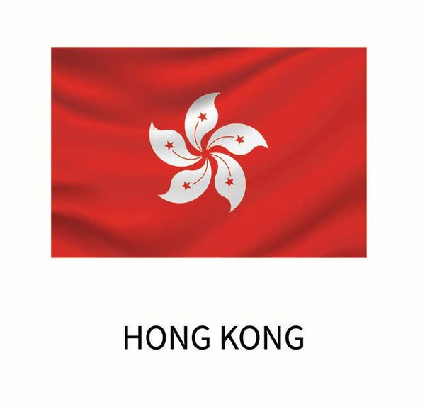 Flag of Hong Kong featuring a white bauhinia flower with five stars on a red background, and the text "Hong Kong" below, available as a Cover-Alls decal.