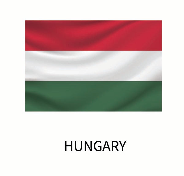 The national flag of Hungary displayed horizontally with red, white, and green stripes, and the word "Hungary" below it as part of the Cover-Alls Flags of the World Decals collection.