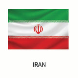 Flag of Iran featuring horizontal green, white, and red stripes with a central red emblem and stylized floral border on the stripes, available as a Cover-Alls Flags of the World Decals.