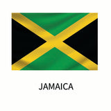 Flag of Jamaica featuring a diagonal yellow cross dividing black triangles at the top and bottom, and green triangles on the left and right sides, with the word 