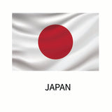A waving flag of Japan featuring a central red circle on a white background, with the word 