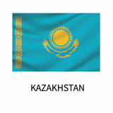 Flag of Kazakhstan featuring a golden sun with 32 rays above a golden steppe eagle, centered on a sky-blue background with a vertical national ornamental pattern on the hoist and available as Cover-Alls Flags of the World Decals.