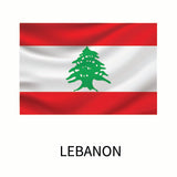 The Flags of the World Decals of Lebanon, featuring a large green cedar tree in the center flanked by two horizontal red stripes and a white stripe, is available as a custom size decal from Cover-Alls.