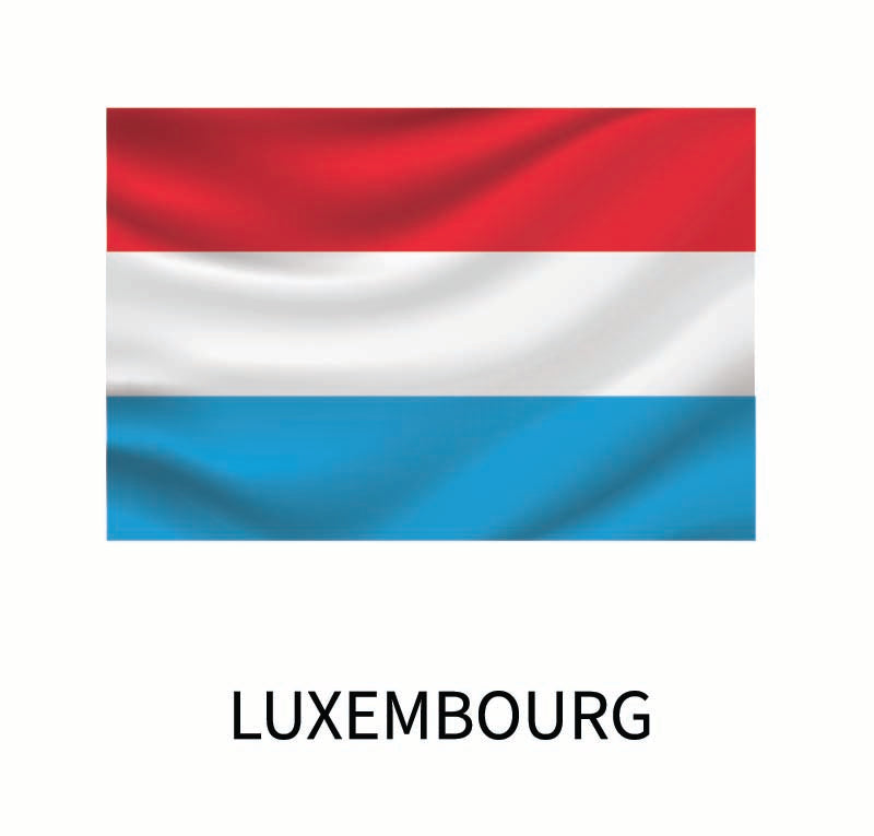 Flag of Luxembourg displayed with horizontal stripes of red, white, and light blue, captioned below with the country name "Luxembourg" on a Cover-Alls Flags of the World Decals.