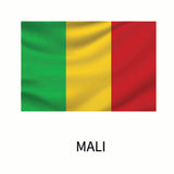 The national flag of Mali, depicted on a Cover-Alls Flags of the World Decals, features three vertical stripes in green, yellow, and red, with the word 