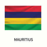 Flag of Mauritius featuring four horizontal stripes in red, blue, yellow, and green colors, with the name 
