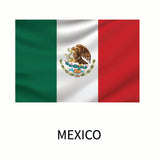 Flag of Mexico featuring three vertical stripes in green, white, and red with the national coat of arms centered on the white stripe, available as a Cover-Alls Flags of the World Decal in custom size.