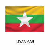 Cover-Alls Flags of the World decals featuring the flag of Myanmar with horizontal stripes of yellow, green, and red and a large white star at the center.